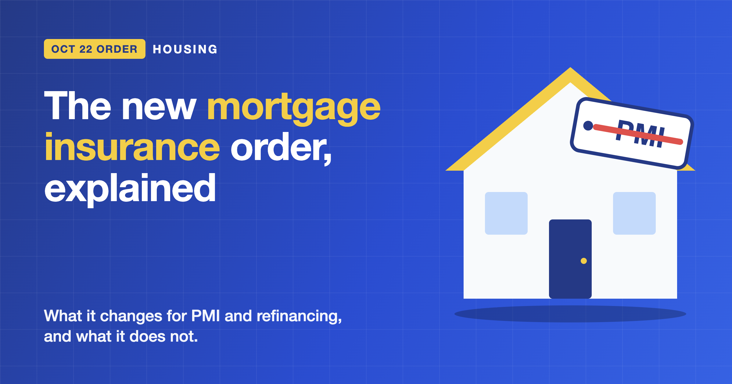 House with a crossed-out PMI tag on a blue background